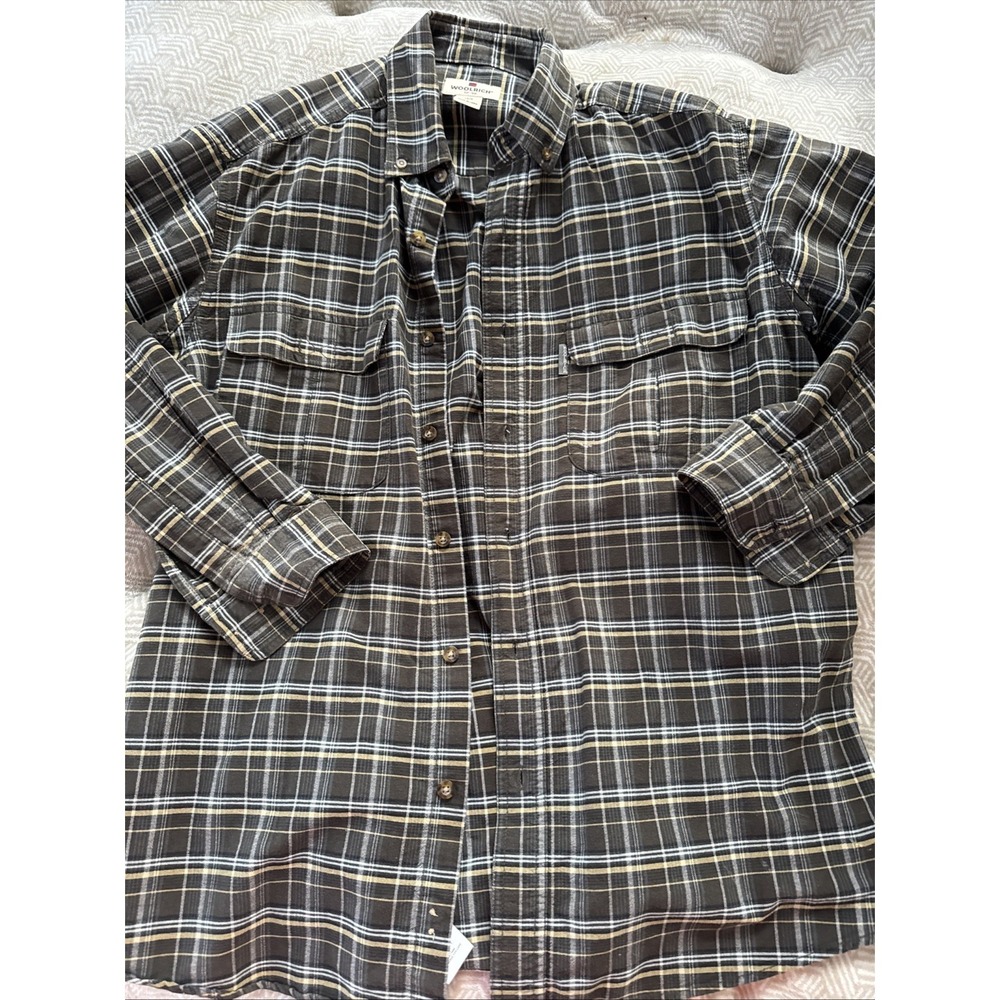 Woolrich‎ Button Down Collard Shirt Brown Plaid Size Large